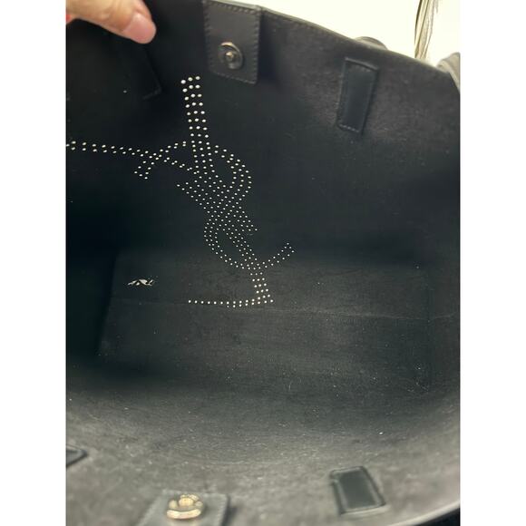 Saint Laurent Large Black Leather Perforated Logo Tote with Tassel – Full Set - Picture 5 of 9